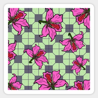 Bauhinia Flower with Mint Green Tile Floor Pattern - Summer Flower Pattern Sticker